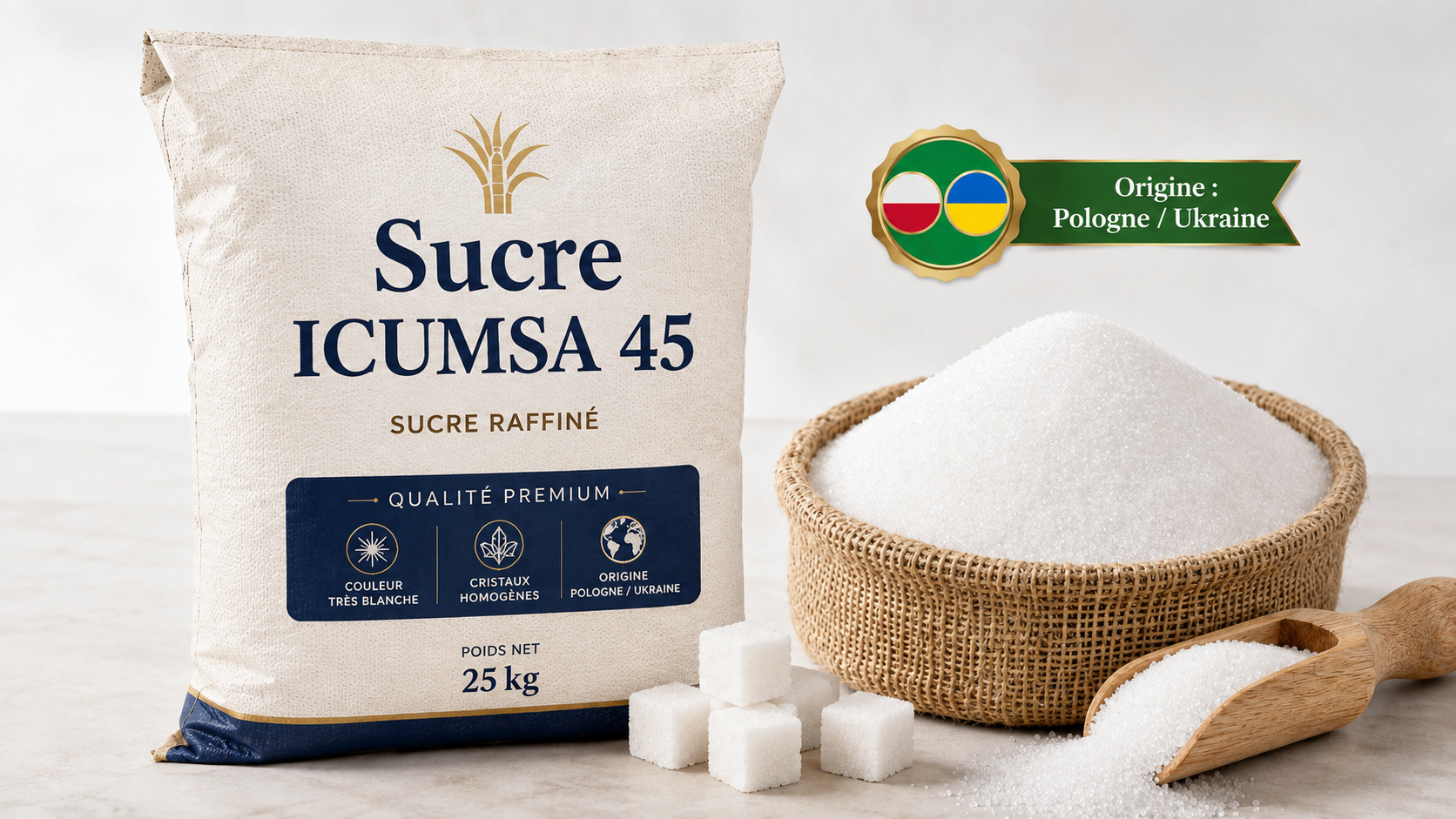 Visuel du sucre ICUMSA 45 en provenance de Pologne ou d’Ukraine
